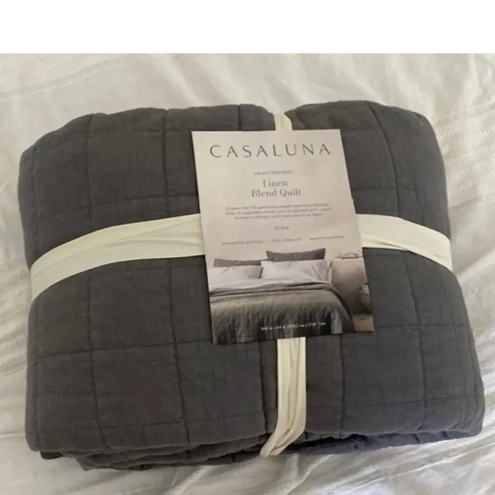 New Heavyweight Linen blend quilt by Casaluna. Dark gray color.
